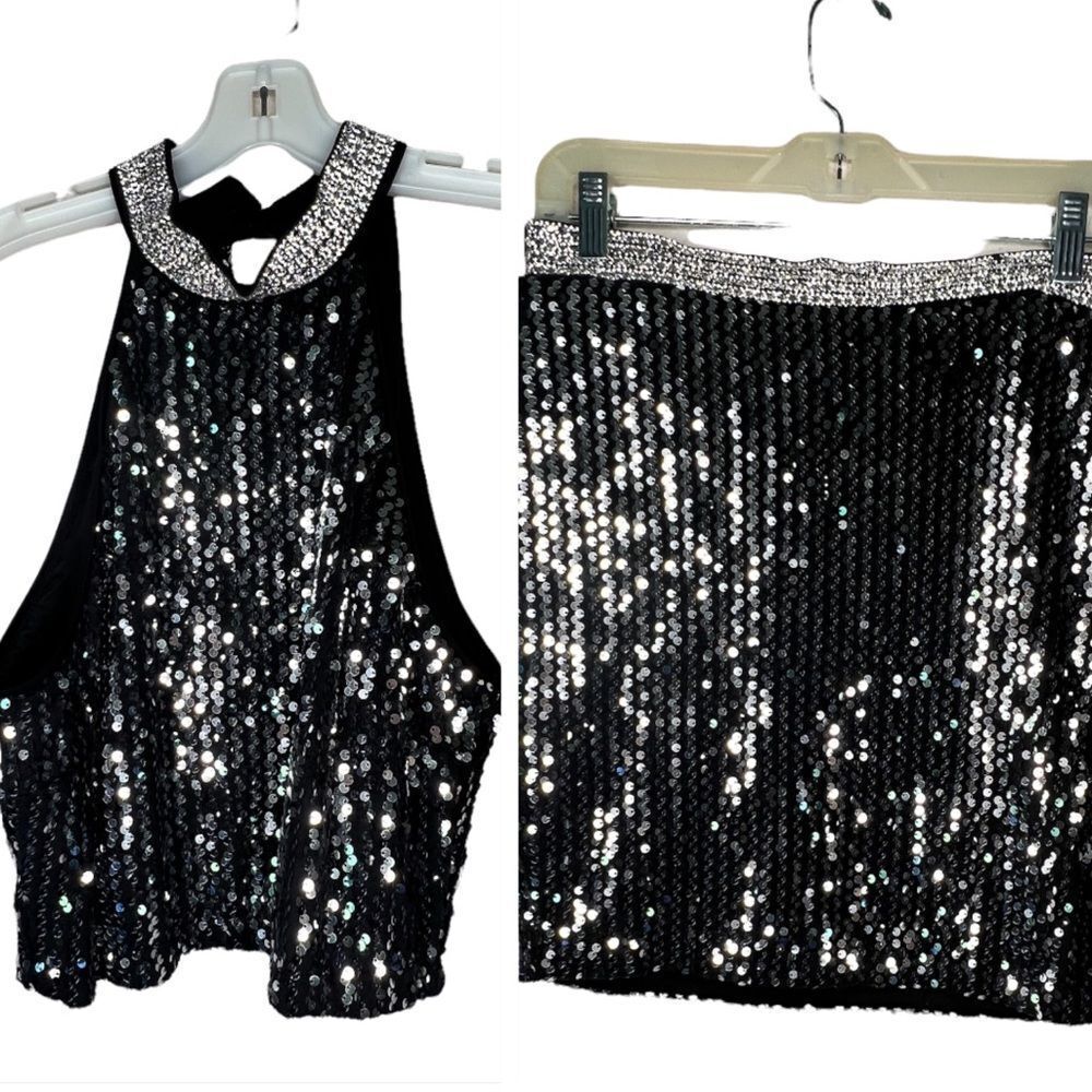 Haute Monde Sequin Rhinestone Skirt Set